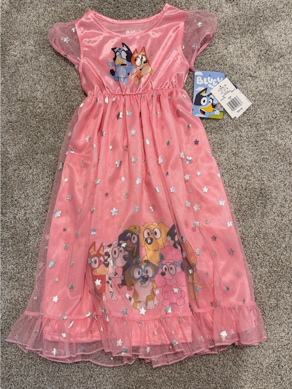 Bluey Themed Pink Mesh Girls Nightgown